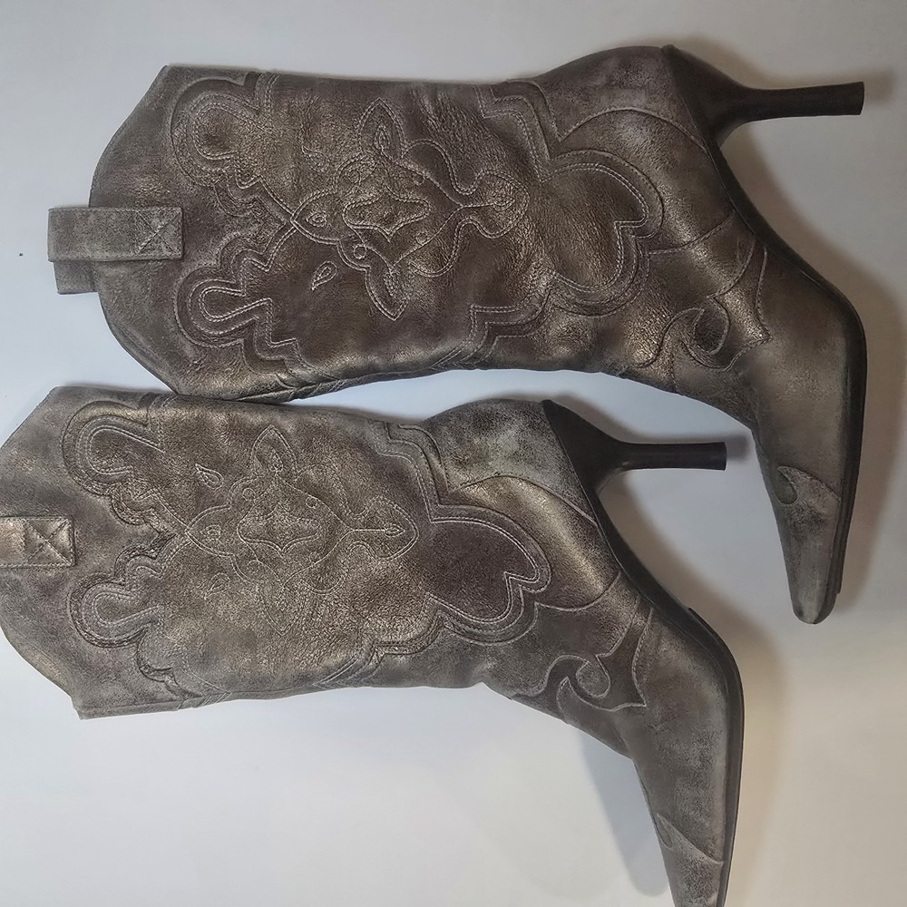 Kenneth Cole Reaction 6M Metallic Leather Western Cowboy Boots Pointed Toe - Picture 11 of 11